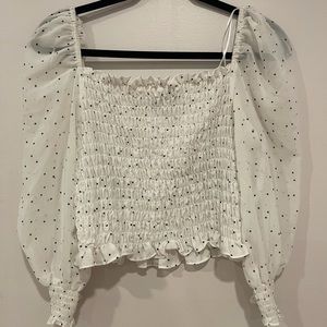 black and white polka dot shirt